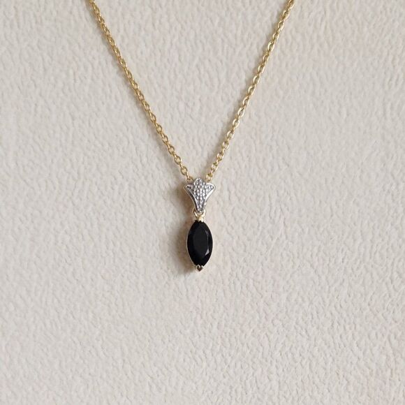 Black Spinel Pendant Necklace 14K YG and Stainless Steel Chain - Picture 2 of 11